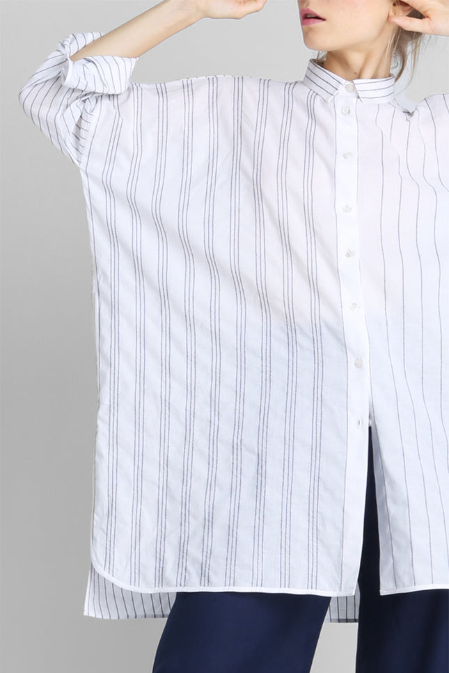 Erinn - Oversized Long Sleeve T-Shirt with Irregular Striped Stitching