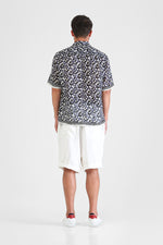 Hector - Block printed camp shirt with stripes border