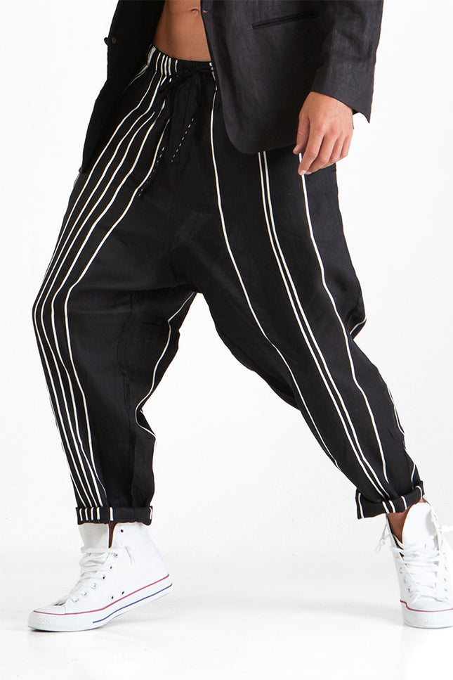 Elden - Low Crotch Drawstring Pants with Ribbon Applique