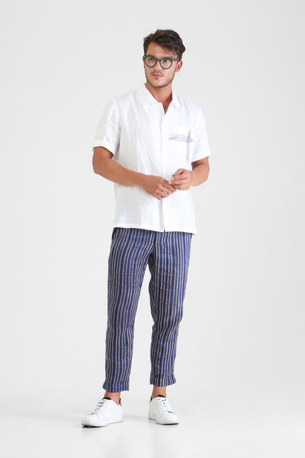 Hristo - Camp Shirt with Cross Hand Stitching Detail on Pocket