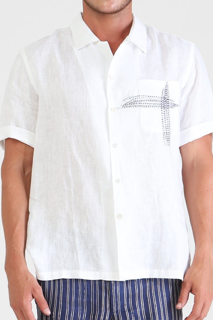 Hristo - Camp Shirt with Cross Hand Stitching Detail on Pocket