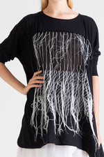 Harper - Longsleeve T-Shirt with graphic stitching and fringe
