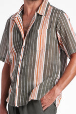 Greg - Dual color stripes block print camp shirt