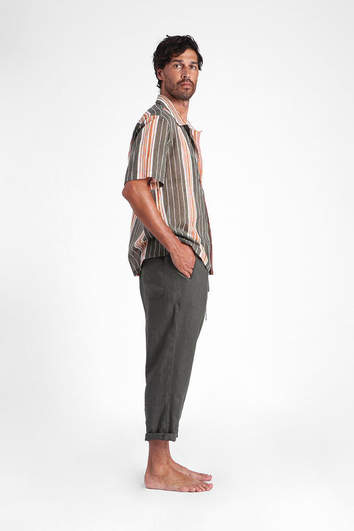 Greg - Dual color stripes block print camp shirt
