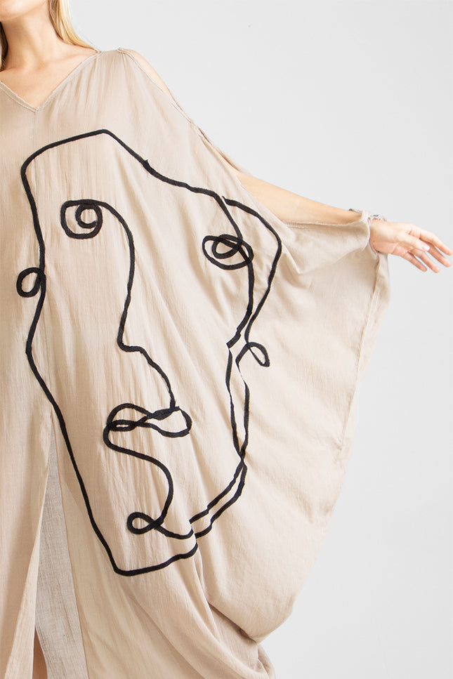 Hilja - Kaftan with Abstract Figure and Asymmetrical Sleeve