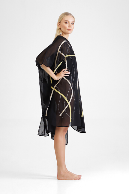 Huda - Oversized V-neck Tunic with Golden Appliqué Graphics