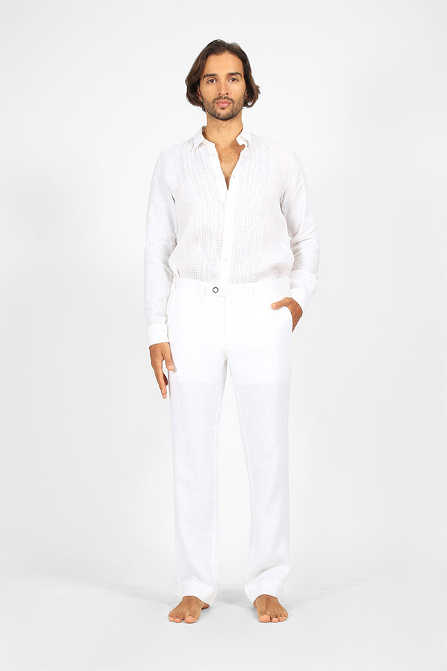 Jora - Linen Straight Pants with Slash Pockets