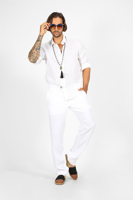 Jora - Linen Straight Pants with Slash Pockets