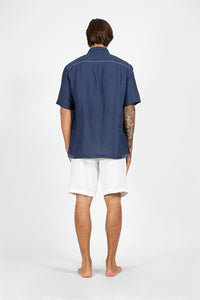 Eka - Short sleeves camp shirt with contrast color hemline hand stitching