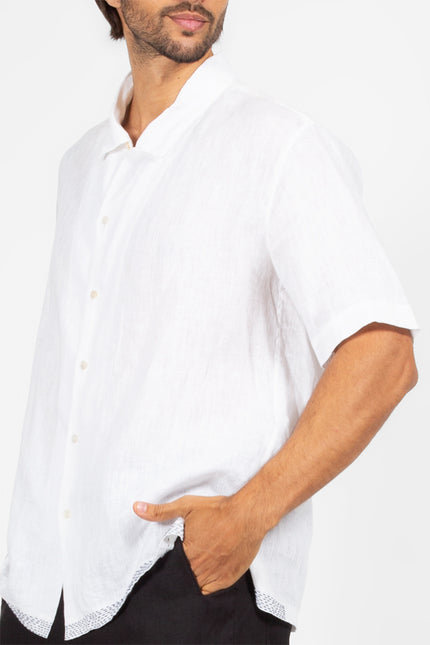 Eka - Short Sleeves Camp Shirt with Contrast Color Hemline Hand Stitching
