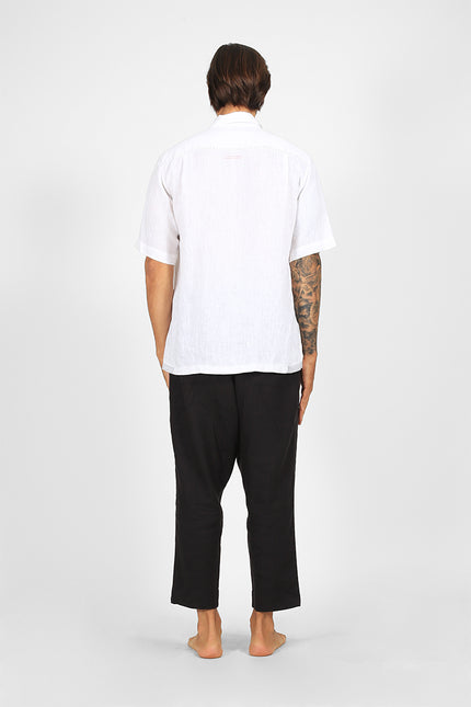 Eka - Short Sleeves Camp Shirt with Contrast Color Hemline Hand Stitching