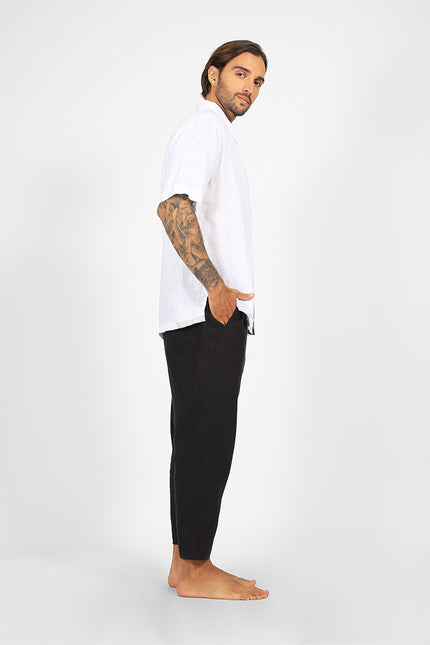 Eka - Short Sleeves Camp Shirt with Contrast Color Hemline Hand Stitching