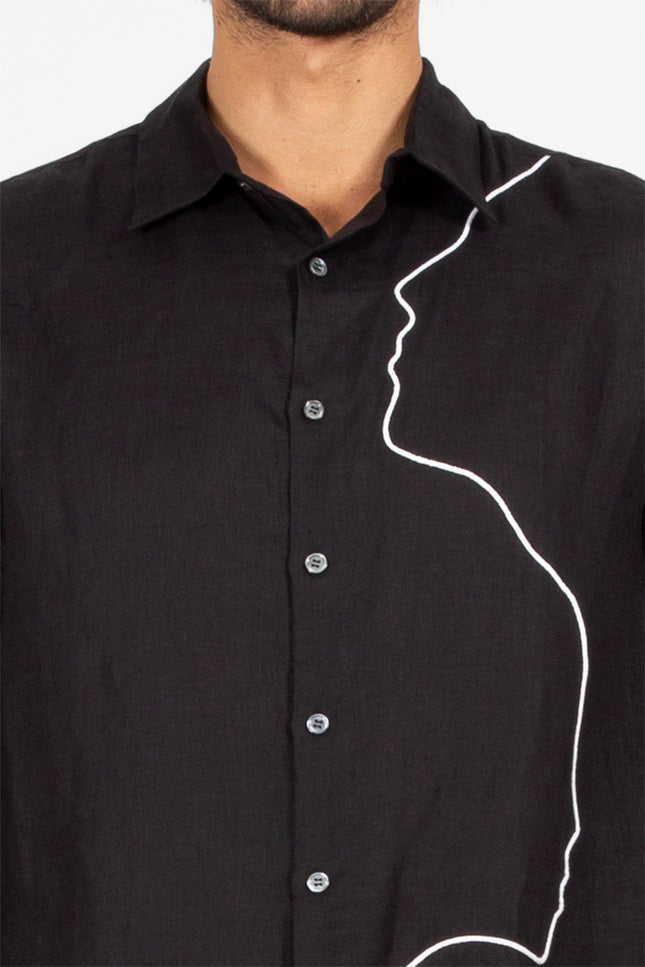 Halton - Long Sleeves Shirt with Face Silhouette Applique