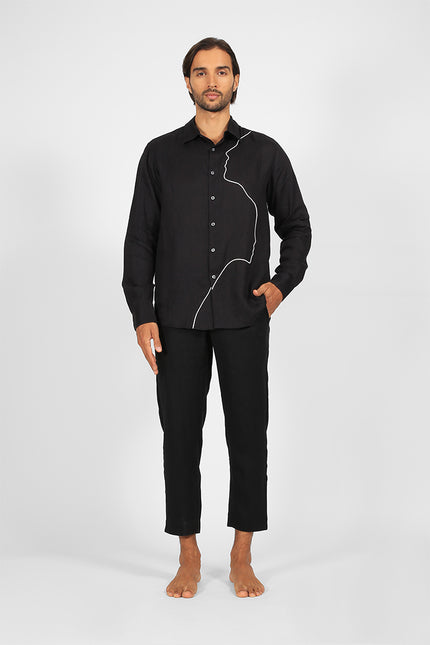 Halton - Long Sleeves Shirt with Face Silhouette Applique