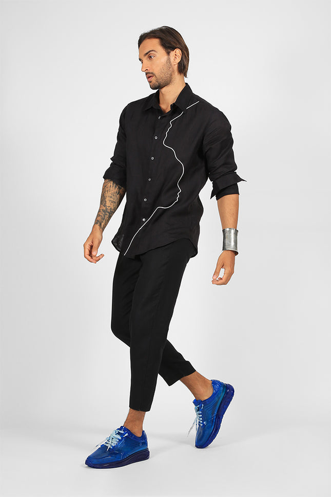 Halton - Long Sleeves Shirt with Face Silhouette Applique