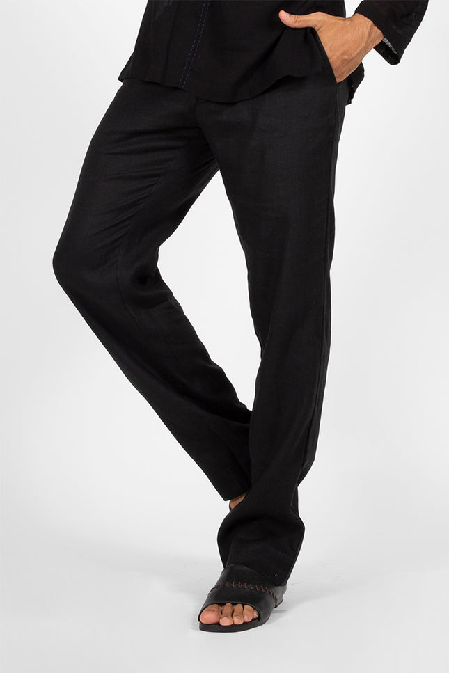 Jora - Linen Straight Pants with Slash Pockets