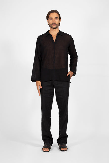 Jora - Linen Straight Pants with Slash Pockets
