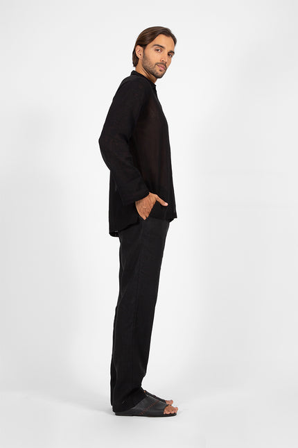 Jora - Linen Straight Pants with Slash Pockets