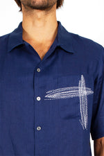 Hristo - Camp shirt with cross hand stitching detail on pocket