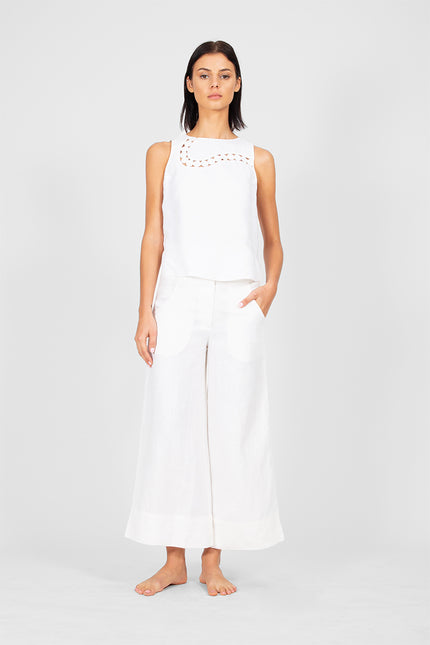 Hea - Square Linen Top with Handstitched Detailing