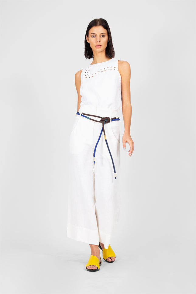Hea - Square Linen Top with Handstitched Detailing