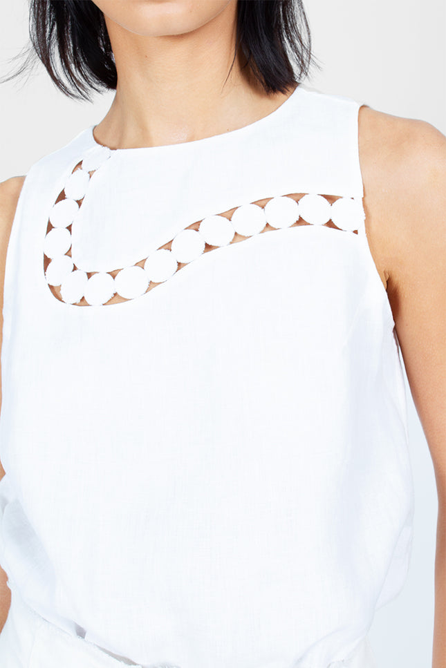 Hea - Square Linen Top with Handstitched Detailing