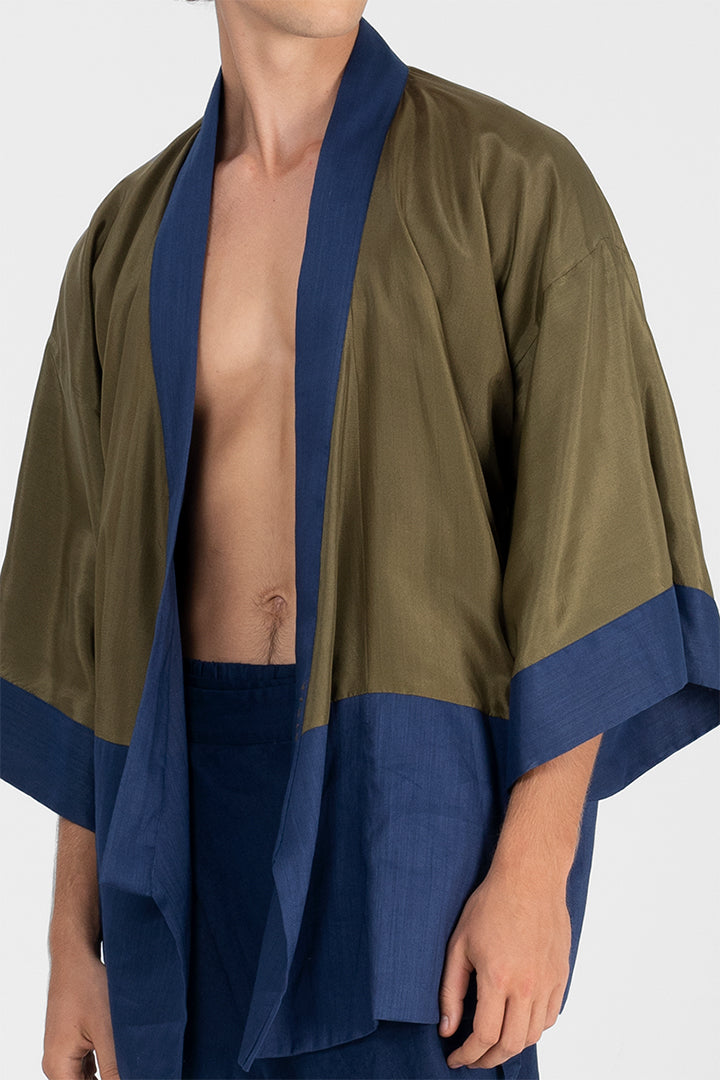 Junko - Reversible cotton and silk short kimono
