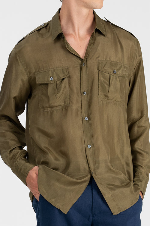 Koha - Unisex Silk Military Shirt.