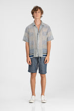 Kareem - Irregular stripes block print camp shirt