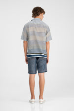 Kareem - Irregular stripes block print camp shirt