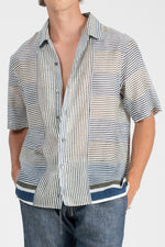 Kareem - Irregular stripes block print camp shirt