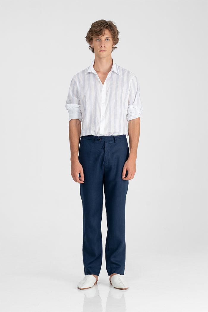 Jora - Linen straight pants with slash pockets