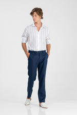 Jora - Linen straight pants with slash pockets