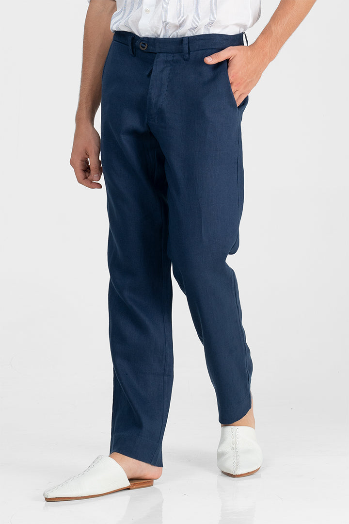 Jora - Linen straight pants with slash pockets