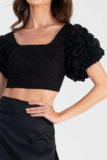 Jorah - Stretch bra top with big smocking sleeves