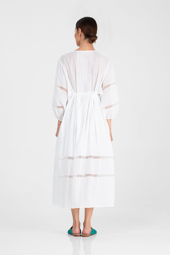 Kaine - Nylon stripes big sleeves long dress