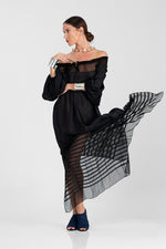 Jadesola - Silk and chifon evening dress with big sleeves