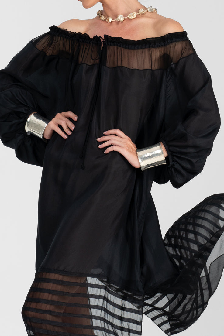 Jadesola - Silk and chifon evening dress with big sleeves