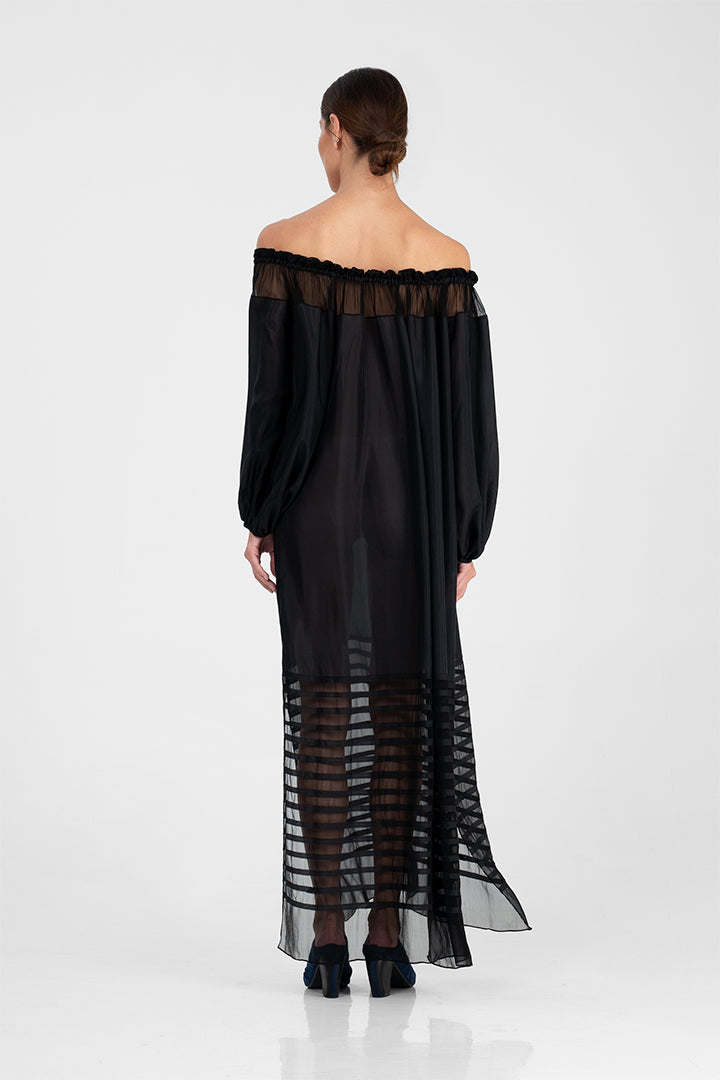 Jadesola - Silk and chifon evening dress with big sleeves