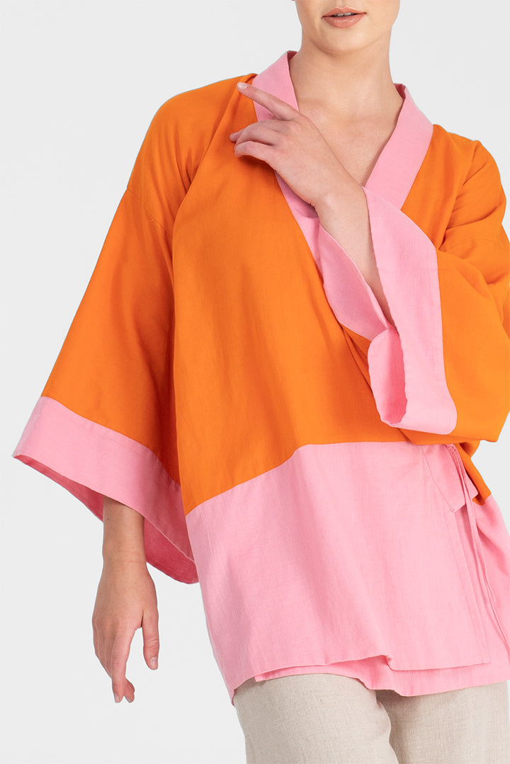 Keola - Reversible cotton kimono with circle applique