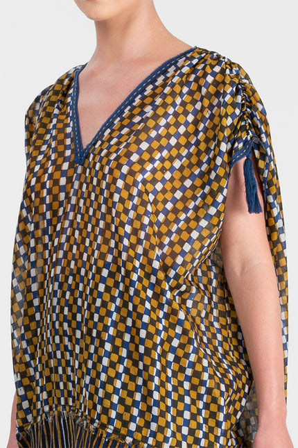 Kaylee - Batik check and stripes short dress
