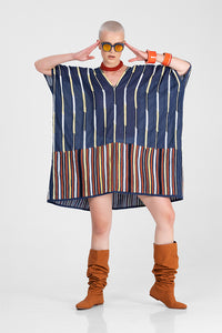 Karina - Multicolor short and long stripes applique short dress