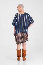 Karina - Multicolor short and long stripes applique short dress