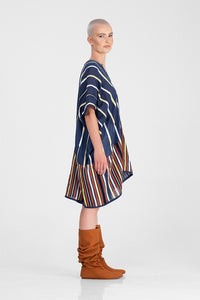 Karina - Multicolor short and long stripes applique short dress