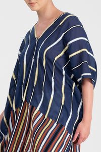 Karina - Multicolor short and long stripes applique short dress