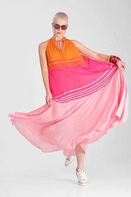 Jacinda - Multicolors pleated neck flowy long dress