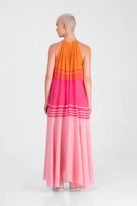 Jacinda - Multicolors pleated neck flowy long dress