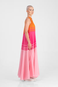 Jacinda - Multicolors pleated neck flowy long dress