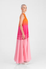 Jacinda - Multicolors pleated neck flowy long dress