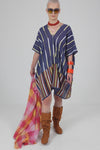 Karina - Multicolor short and long stripes applique short dress